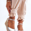FJ1 Bőr Espadrilles Wedge Sandals Ezüst Cammer
