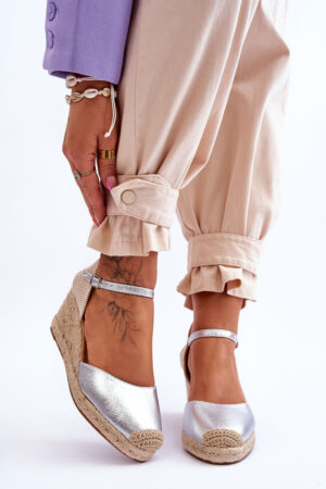 FJ1 Bőr Espadrilles Wedge Sandals Ezüst Cammer