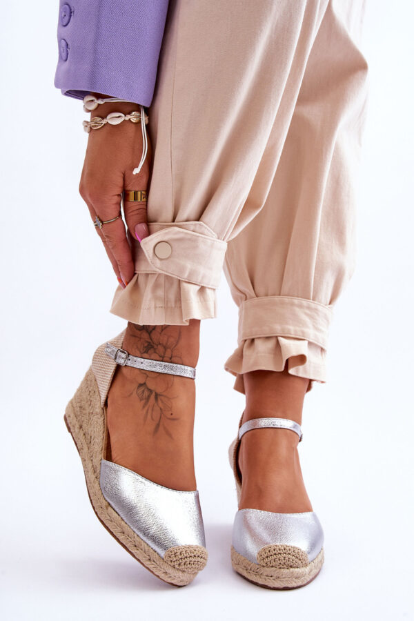 FJ1 Bőr Espadrilles Wedge Sandals Ezüst Cammer