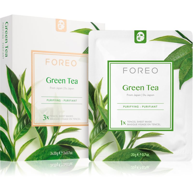 FOREO Farm to Face Sheet Mask Green Tea arcmaszk nyugtató hatással kombinált bőrre 3x20 g-Ár