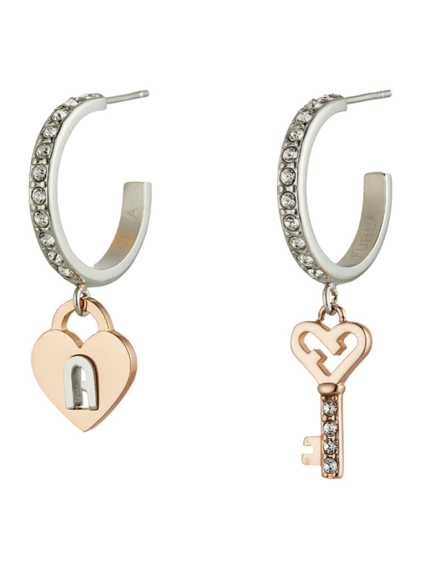 FURLA Fülbevalók 'LOVING PADLOCK'  rózsaszín arany / ezüst / átlátszó-Hungary