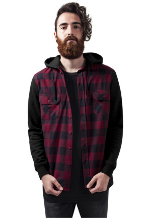 Flanell Sweat Sweat Plaid Hooded Shirt blk/burgundy/blk