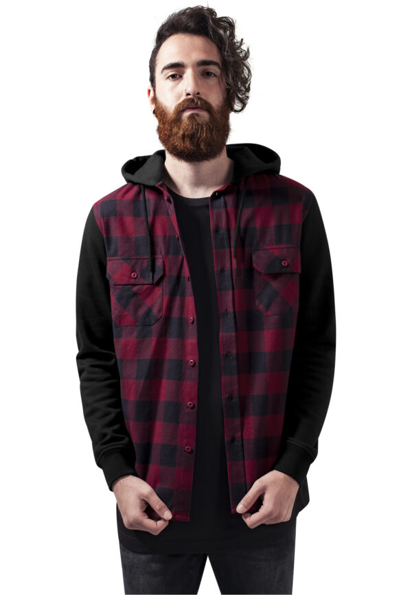 Flanell Sweat Sweat Plaid Hooded Shirt blk/burgundy/blk