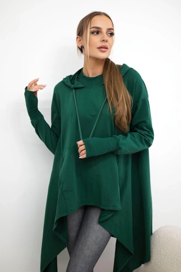Flared dark green blouse at the bottom