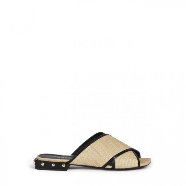 Flip-flops - FURLA CROSS MULE SANDAL T. 20 - TESSUTO RAFIA CHICCO DI RISO+NAPPA+ BORCHIE beige