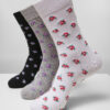 Floral Socks Made of Recycled Yarn 3-Pack Grey+Black+White