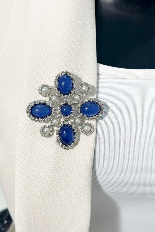Floral brooch 2 silver + cornflower