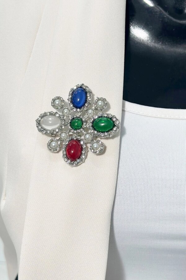Floral brooch 2 silver + multicolored