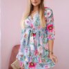 Floral dress with tie at the waist in azure color