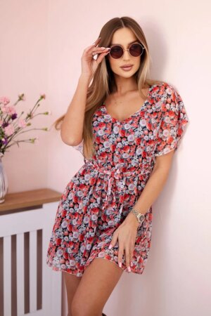 Floral dress with waist tie black