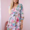 Floral dress with waist tie in purple color