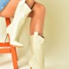 Fox Shoes Beige Crocodile Print High Thin Heels Women's Boots