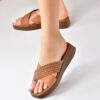 Fox Shoes Black Genuine Leather Women's Cross-Band Slippers
