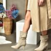 Fox Shoes R404020302 Women's Beige Suede Slim Heeled Pleated Boots