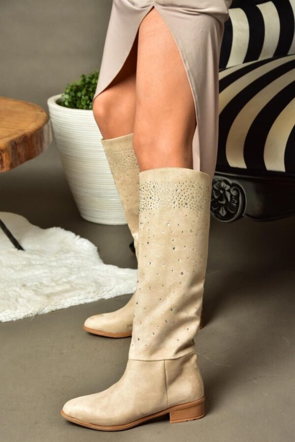 Fox Shoes R726627502 Women's Skin Suede Stone Detailed Boots