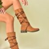 Fox Shoes Tan/tan Suede Women's Boots with Lace-Up Detail