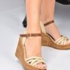 Fox Shoes Women's Beige Linen Wedge Heeled Shoes