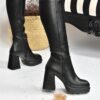 Fox Shoes Women's Black Platform Heeled Boots