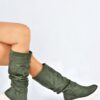 Fox Shoes Women's Green Suede Gathered Daily Boots