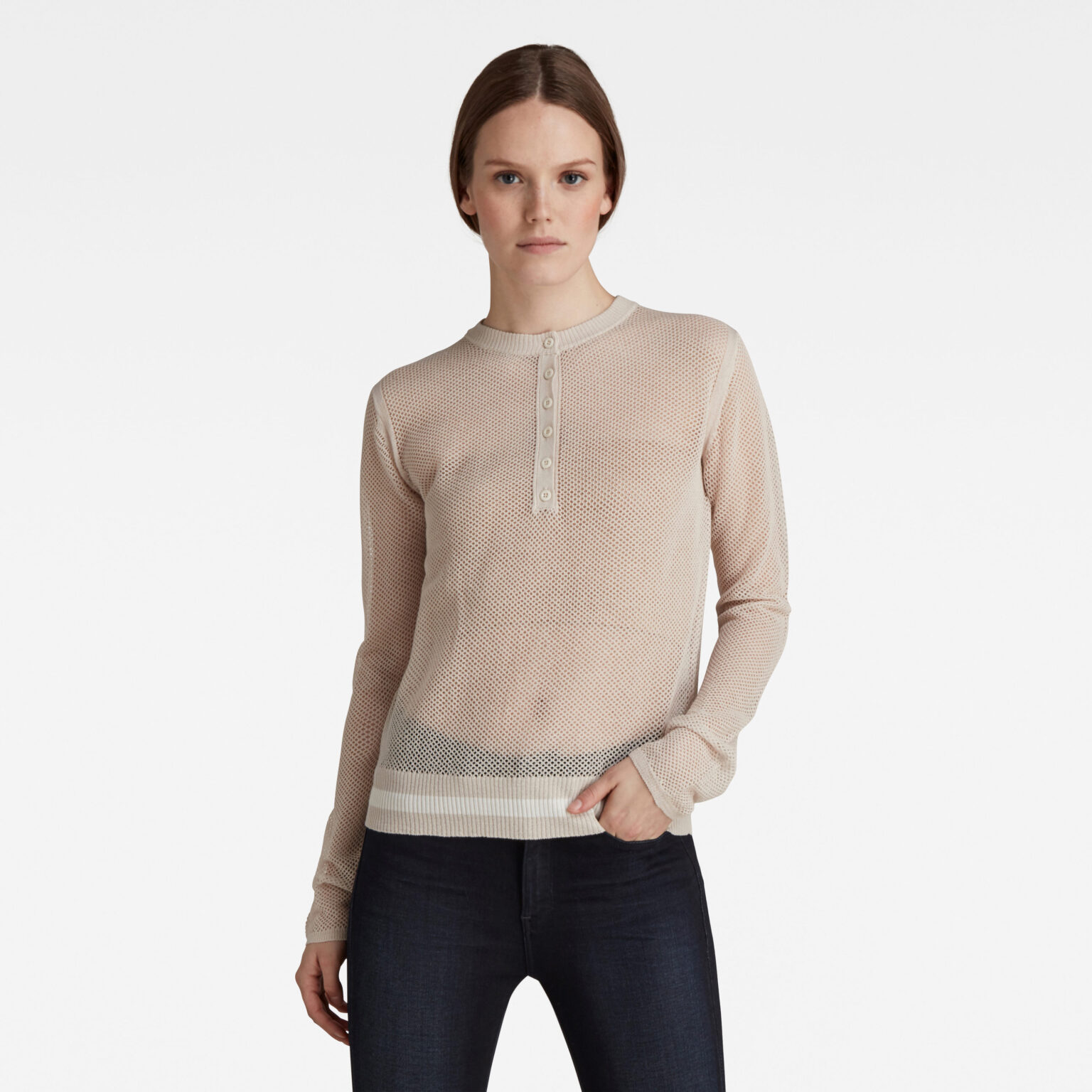 G-STAR Sweater - Logo henley sweater beige