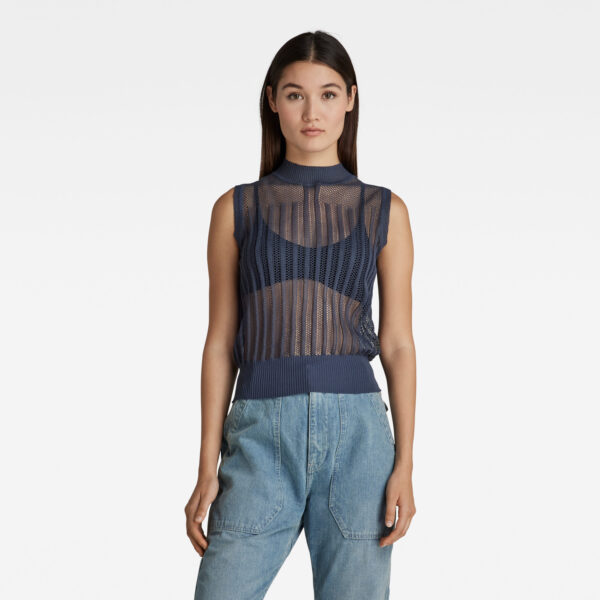 G-STAR Sweater - Pointelle mock sl knit blue