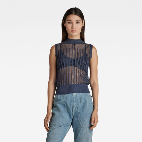 G-STAR Sweater - Pointelle mock sl knit blue G-STAR Sweater - Pointelle mock sl knit blue