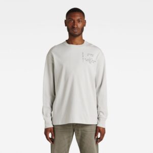 G-STAR T-shirt - Typeface back gr boxes r ls grey