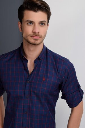 G658 DEWBERRY MEN'S SHIRT-NAVY-BURGUNDY