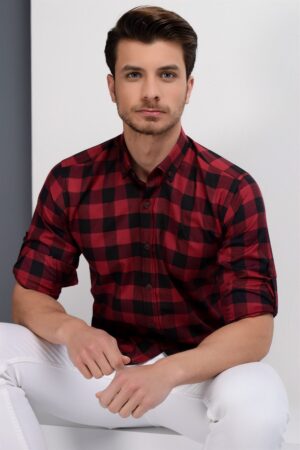 G665 DEWBERRY MEN'S SHIRT-BLACK-BURGUNDY