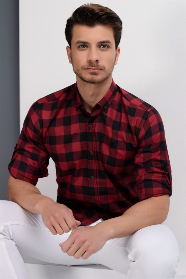 G665 DEWBERRY MEN'S SHIRT-BLACK-BURGUNDY