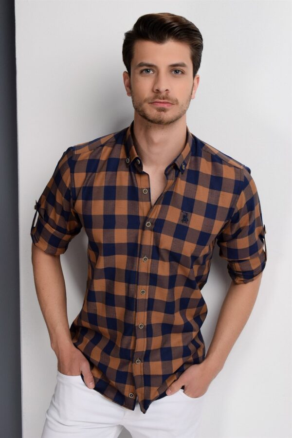 G665 DEWBERRY MEN'S SHIRT-NAVY-BROWN
