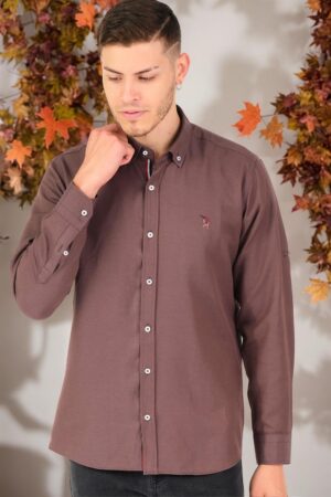 G674 DEWBERRY MEN'S SHIRT-PLAIN BROWN G674 DEWBERRY MEN'S SHIRT-PLAIN BROWN