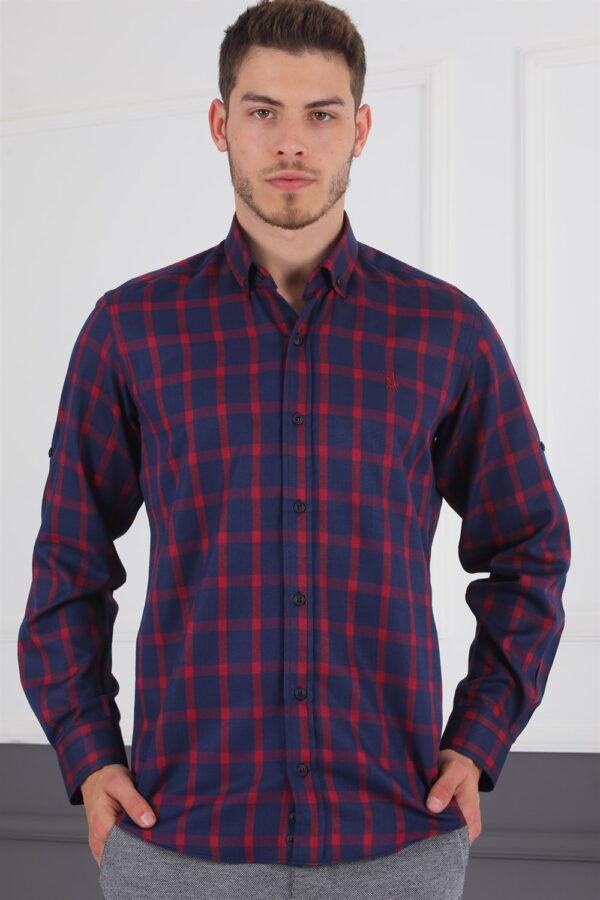G717 DERBERRY MEN'S SHIRT-NAVY BLUE- BURGUNDY