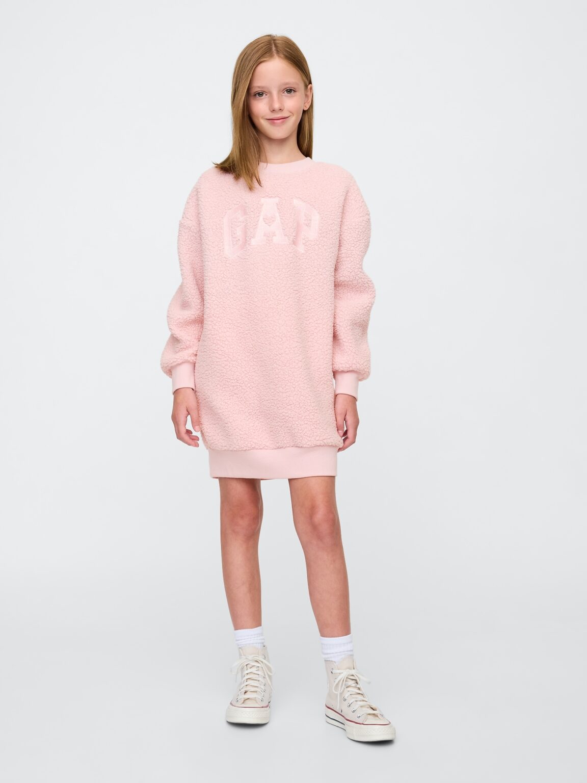 GAP Children's sweatshirt oversize sherpa dress with logo - Girls