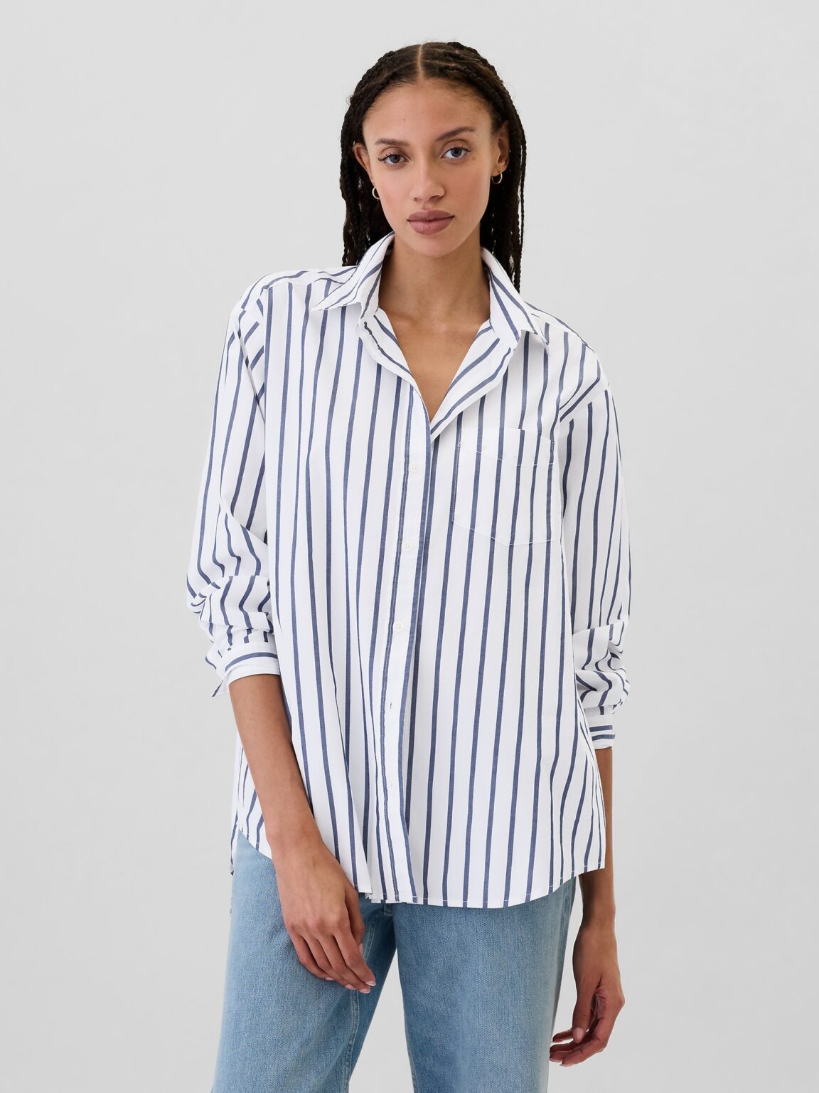 GAP Striped Oversize Shirt Poplin Big Shirt - Women's