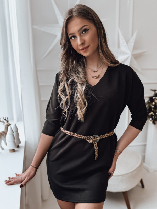 GLAMUP egyméretű ruha övvel fekete Dstreet
