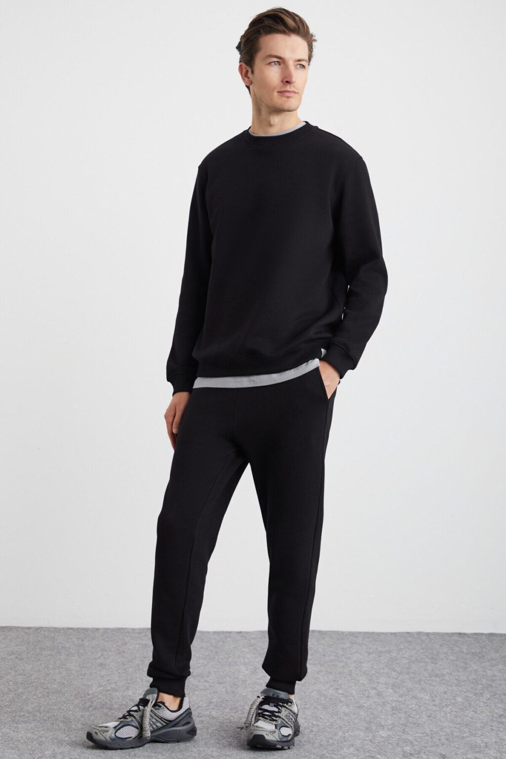 GRIMELANGE Adens Men's Regular Organic Cotton Premium Fabric Raised Elastic Leg Black Sweatpants