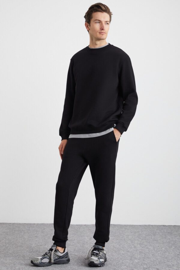 GRIMELANGE Adens Men's Regular Organic Cotton Premium Fabric Raised Elastic Leg Black Sweatpants