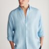 GRIMELANGE Bridge Men's 100% Linen Fabric Flowy Light Blue Shirt