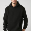 GRIMELANGE Draco Men's Soft Fabric Knitted 3 Thread Oversize Hooded Black Sweatshirt with Kangaroo Pocket
