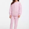 GRIMELANGE Jabor Girl's Embroidered Crew Neck Comfort Pink Tracksuit Set