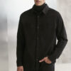 GRIMELANGE Outside Men's Woven Thick Textured Washed Black Shirt with Pocke