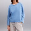 GRIMELANGE Printed Women's Back Print Detail Oversize 100% Organic Cotton Knitted Long Sleeve Indigo T-shirt
