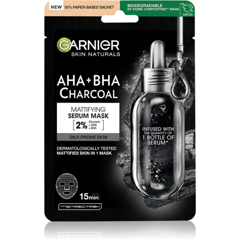 Garnier Skin Naturals Pure Charcoal fekete textil maszk tengeri alga kivonat 28 g-Eredeti