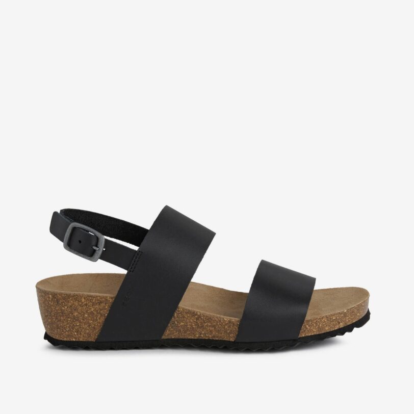 Geox Sthellae Gusset Black Women's Leather Sandals - Women