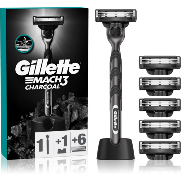 Gillette Mach3 Charcoal borotva állvánnyal + cserepenge 6 db-Ár
