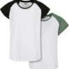 Girls' Contrasting Raglan T-Shirt 2-Pack White/Saliva + White/Black