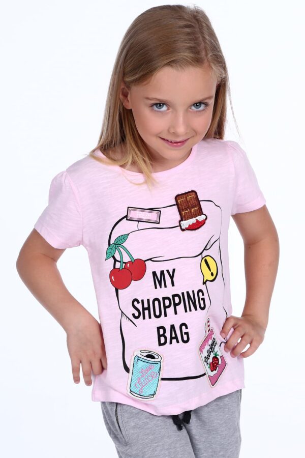 Girls' T-shirt with patches in light pink