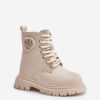 Girl's ankle boots insulated with fur on a zip beige Evaliraea