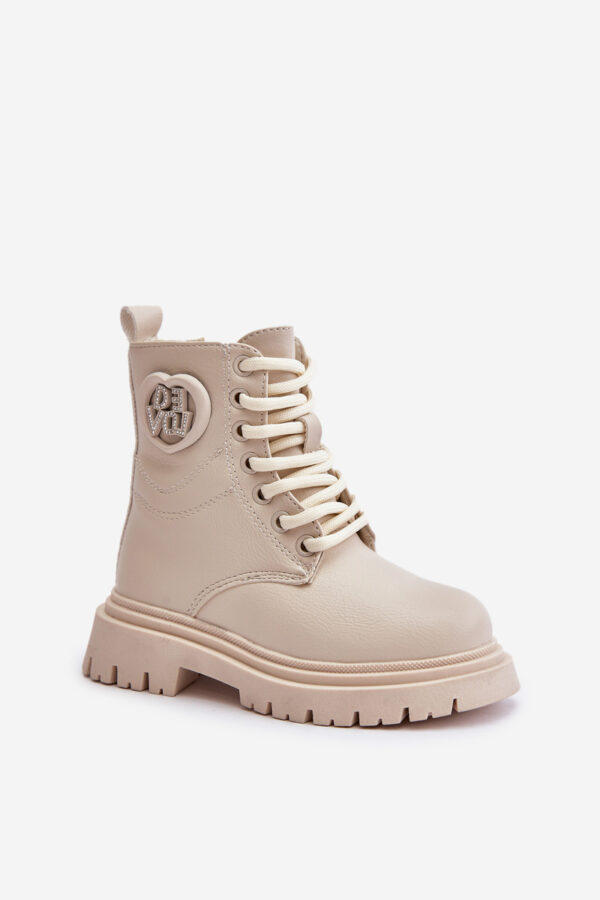 Girl's ankle boots insulated with fur on a zip beige Evaliraea